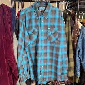 DIXXON Men's Turquoise and Charcoal Plaid Shirt